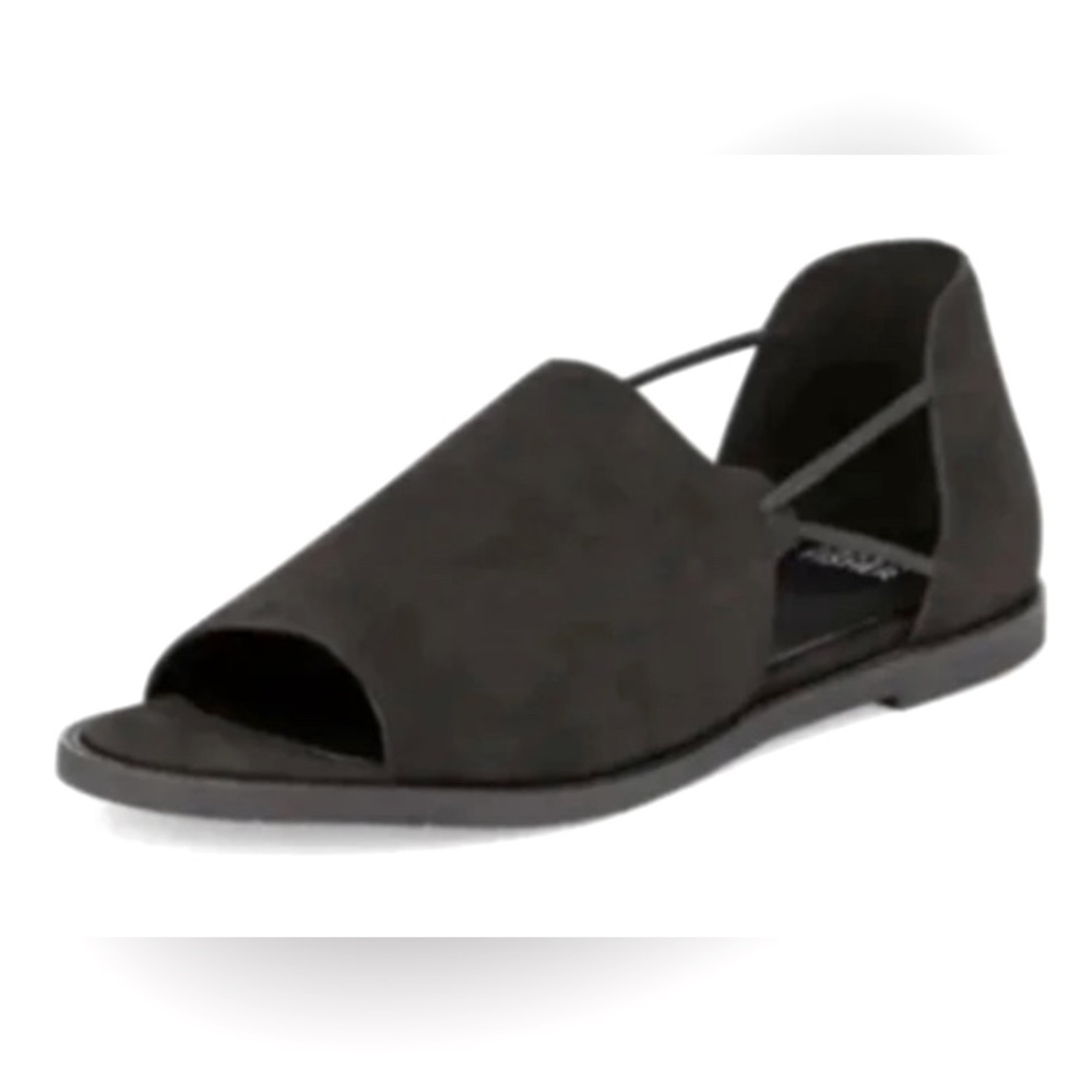 Eileen Fisher Black Nubuck Leather Open-Toe d'Orsay Flats Size 6